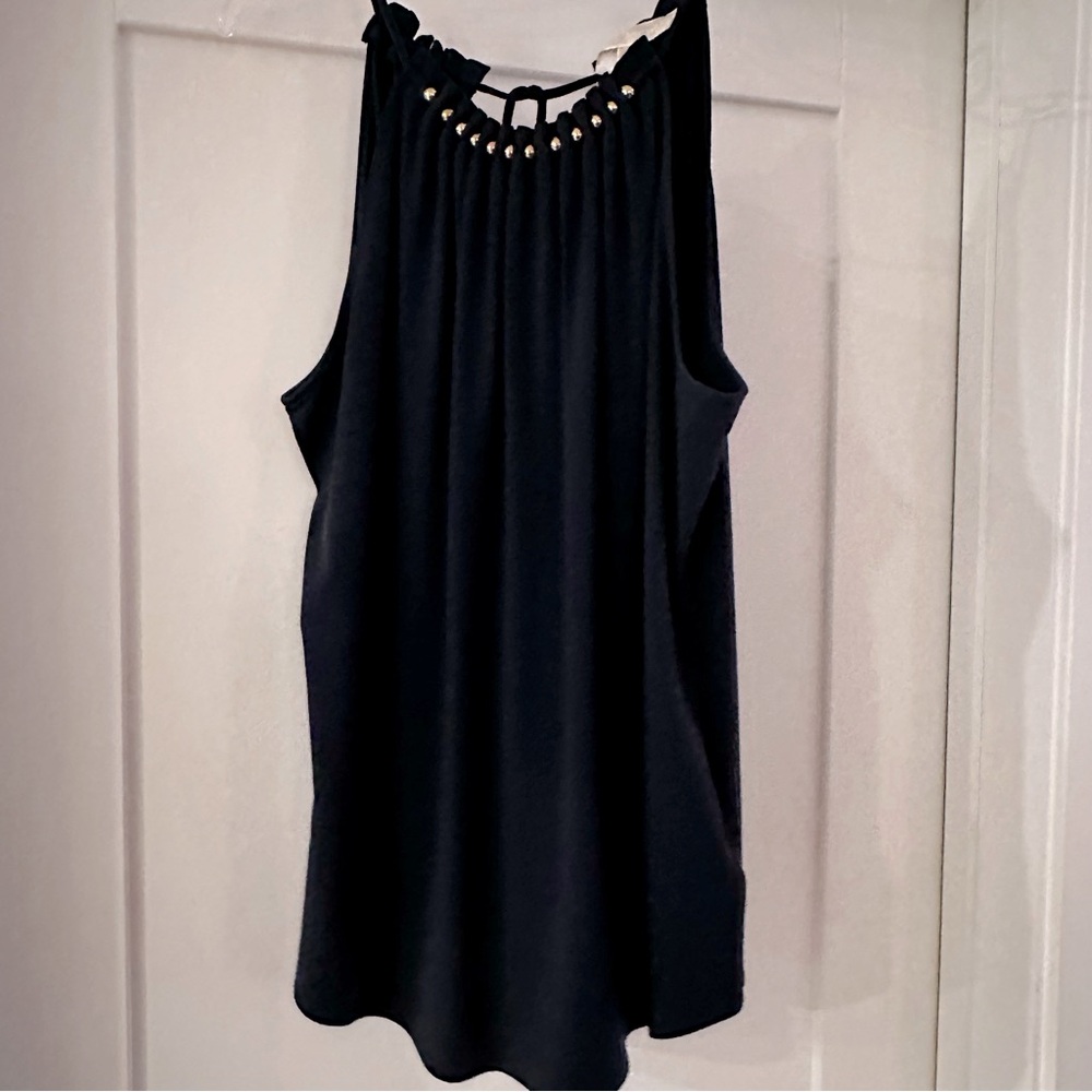 Michael Kors beaded halter tie neck tank navy, sz L